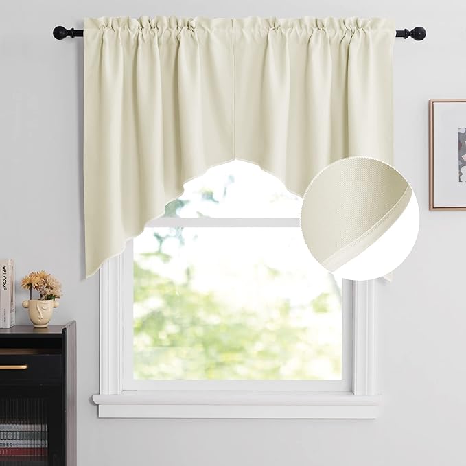 NICETOWN Swag Curtains for Kitchen Sink Topper, Farmhouse Light Blacoking Rod Pocket Window Curtain Valances for Living Room, 36" Wide x 36" Long Each Panel, 1 Pair, Light Beige