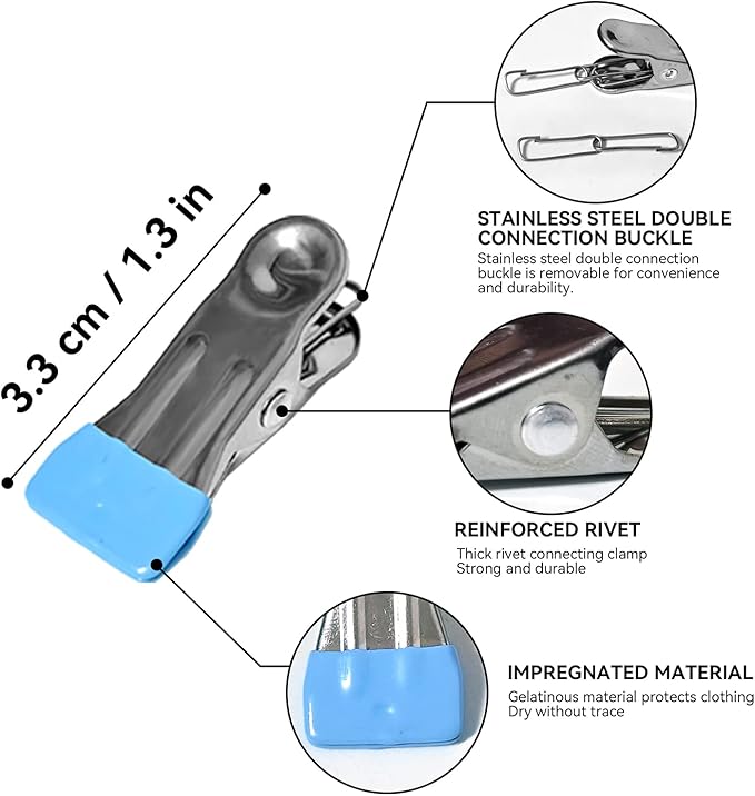 Clothes Drying Rack,Stainless Steel Laundry Drip Hanger with 24 Clips, Heavy Duty Round Swivel Windproof Hook Underwear Hanger for Drying Towel, Bras, Sock,Lingerie, Baby Clothes (Blue)