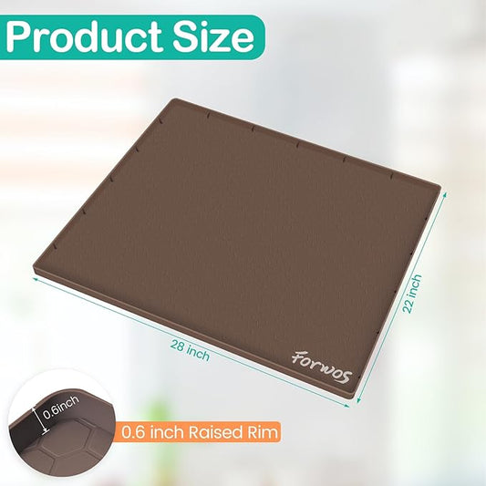 Waterproof Under Sink Mat 28" x 22", Silicone Cabinet Liner, Rubber Protector for Kitchen and Bathroom, Keeps Cabinets Clean, Dry, and Organized (Brown)