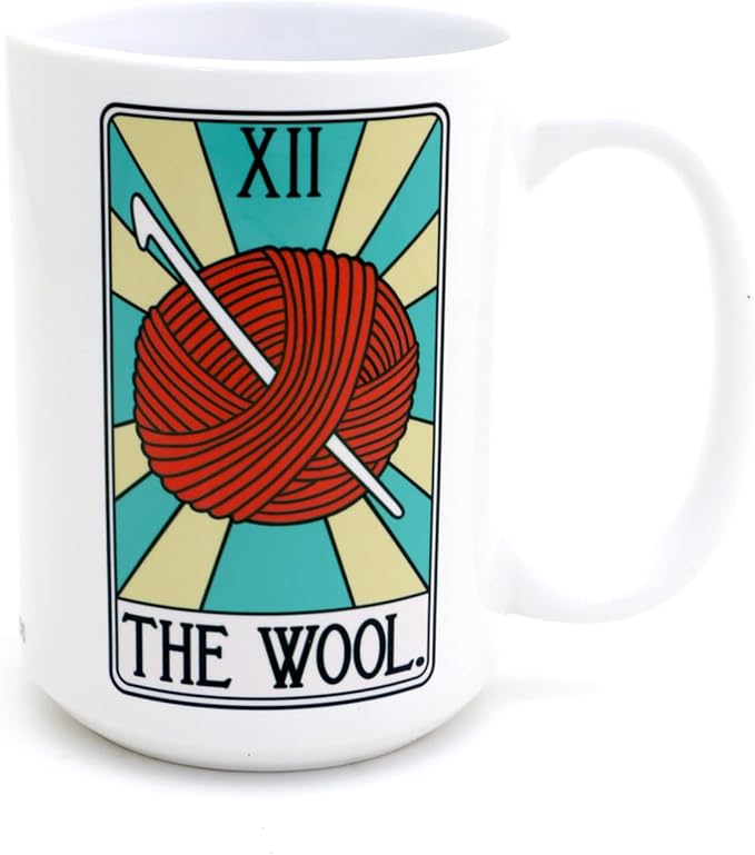 The Wool, tarot card mug, funny crochet mug LennyMud by Lorrie Veasey