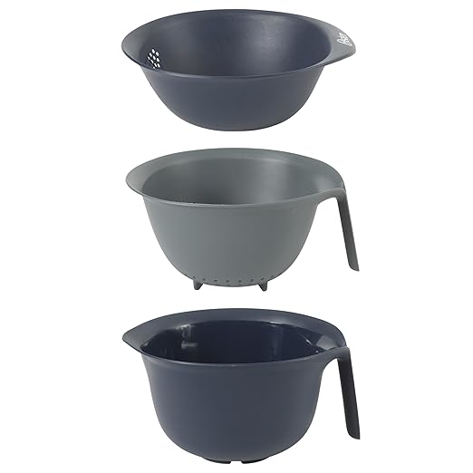 Oster Bluemarine 3 Piece PP Stackable Space-Saving Colander and Mixing Bowl Set
