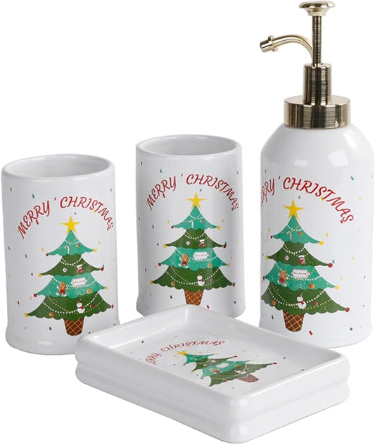 Christmas Bathroom Accessories Set Ceramic Christmas Soap Dispenser with Toothbrush Holder Tumbler Soap Dish for Bathroom Decor Home..