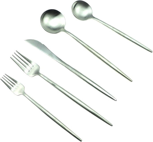 JASHII 18/10 Stainless Steel 5-Piece Matte Silver Flatware Set,Dinner Knife Fork Salad Fork Dessert Spoon, Service for 1, Luxury Silverware Cutlery Utensil Sets
