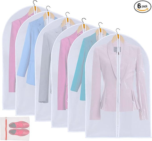 36" Women Suit Bags, Garment Bags For Hanging Clothes, Plastic Garment Bags for Closet Storage, Suit Cover Bags with Zipper for Short Coats, Jackets, Shirts 24"x36"/ 6 Pack (24" x 36" 6 Pack)