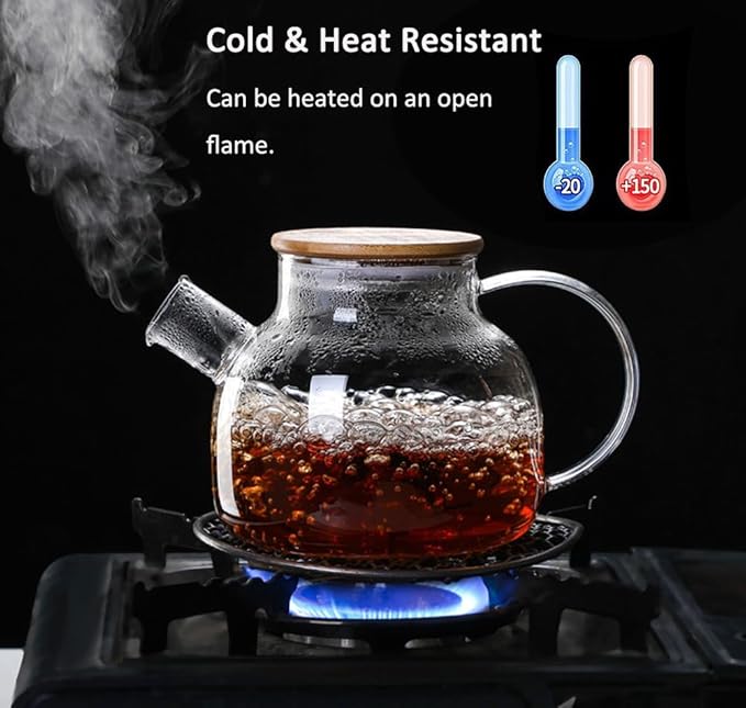 Hwagui - Glass Teapot with Infuser for Loose Tea and Blooming Tea, Heat Resistant Glass Teapot and Kettle for Stovetop, Perfect Tea Maker, 1000ml/33oz