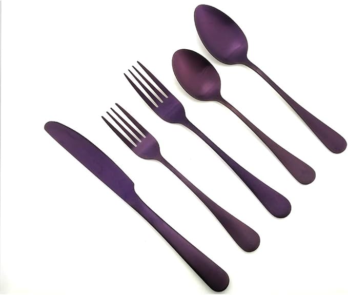 20-Piece Stainless Steel Flatware Set, Matte Finish Colorful Purple, Service for 4