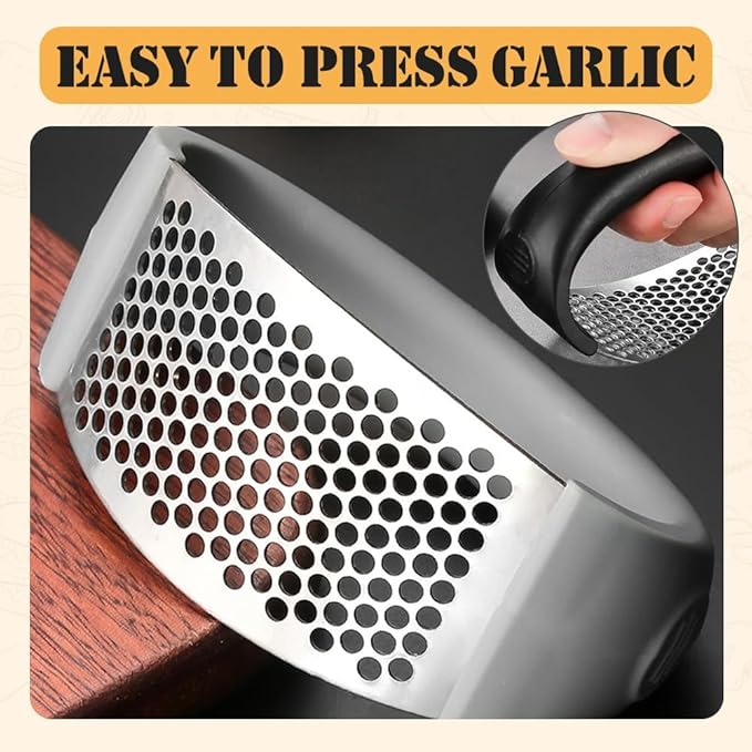 Garlic Press Rocker - 2024 NEW Stainless Steel Garlic Mincer Garlic Crusher with Peeler, New Innovative Garlic Chopper with Peeler and Scraper for Smash Garlic (Black 2pcs)