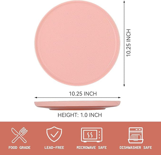 GZG Ceramic Dinner Plates Set of 4, 10.25 Inch Speckled Stoneware Plates with Clay-Tone Base, Large Ceramic Plates for Steak, Salad, Pizza, Microwave Oven Dishwasher Safe