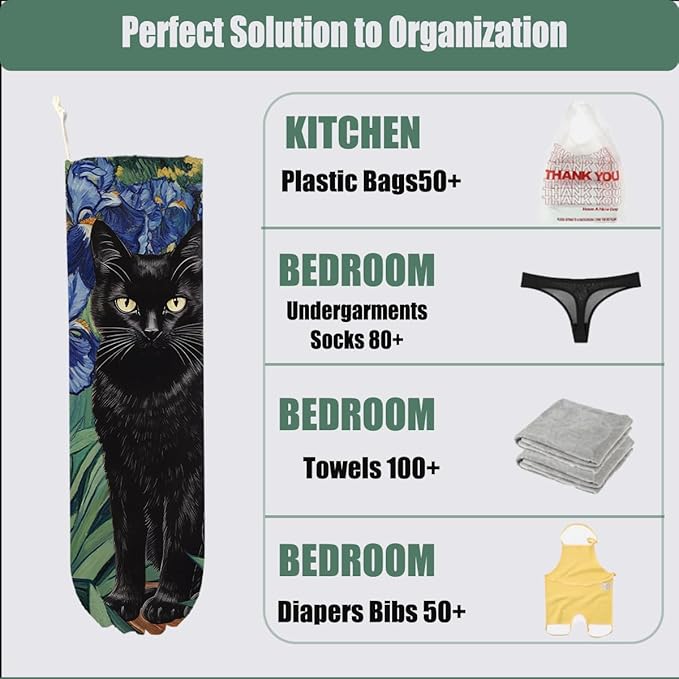 Cat Gifts Plastic Bag Holder for Kitchen Essentials, Wall Mount Grocery Bag Holder for Plastic Bags, Flower Reusable Grocery Bags Storage Dispenser for Home Kitchen, Funny Cat Gifts for Women Mom