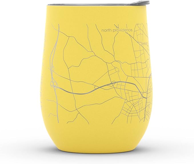 Well Told Engraved Providence Rhode Island Map Insulated Wine Tumbler, Etched Stainless Steel Cup (12 oz, Sunrise Yellow) City Map Insulated Tumbler, Custom Insulated Tumbler, Outdoor Drinkware