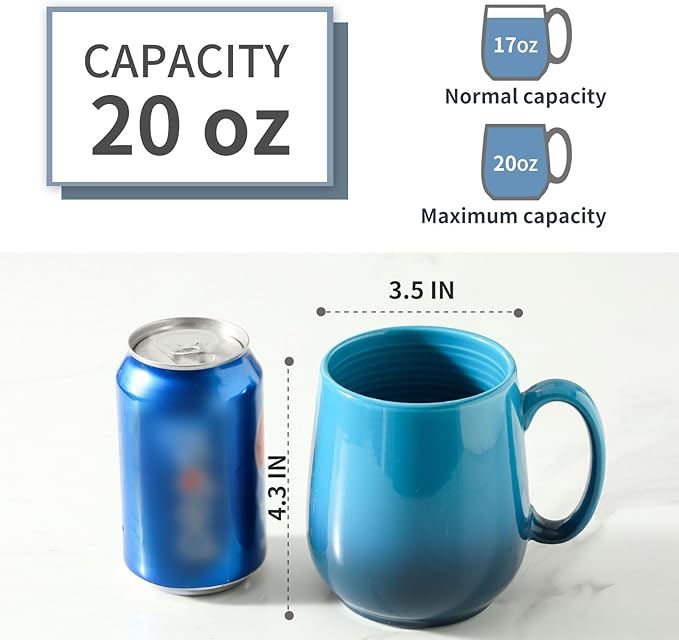 Hasense Ceramic Coffee Mug 20oz, Large Coffee Mug for Office and Home, Coffee Cups with Big Handle for Latte, Hot Tea, Cappuccino, Mocha, Cocoa, Dishwasher and Microwave Safe, 1PCS(Gradient Deep Blue)