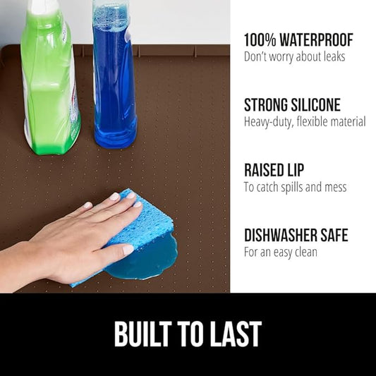 GORILLA GRIP Waterproof Silicone Under Sink Mat with Raised Lip for Kitchen and Bathroom, 28 x 22 in, Cabinet Shelf Liner Stay in Place Mats Dishwasher Safe Drawer Liner, Organizer Tray, Coffee