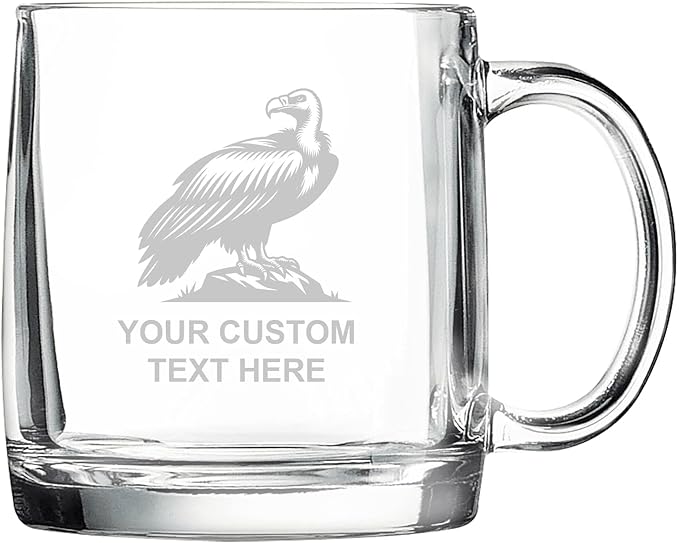 Vulture, Personalized 12.5 oz Polar Camel Glass Coffee Desk Mug – Custom Laser Engraved Clear Cup for Tea, Espresso, Latte, Whiskey - Microwave Safe/Made in USA