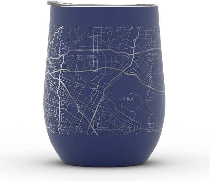 Well Told Engraved Los Angeles California Map Insulated Wine Tumbler, Etched Stainless Steel Cup (12 oz, Midnight Blue) City Map Insulated Tumbler, Custom Insulated Tumbler, Outdoor Drinkware