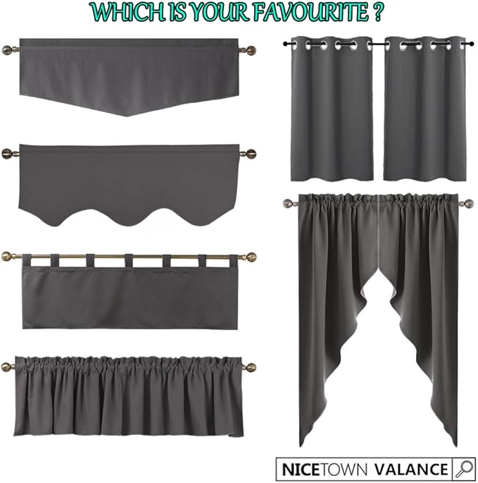 NICETOWN Swag Valance Blackout Kitchen Curtains - Scalloped Valance/Swags Home Decor Window Topper Treatments for Living Room/Home Office (2 PCs, 36 inches Wide Each, 36 inches Long, Sea Teal)