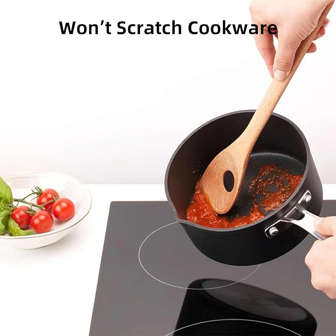 Kitchen Utensils Set, Bamboo Wooden Cooking Utensils Set with Spoons and Spatula for Nonstick Cookware, Simple Modern Kitchen Gadgets for Apartment Essentials/Camping/Travel/RV (5-Piece)