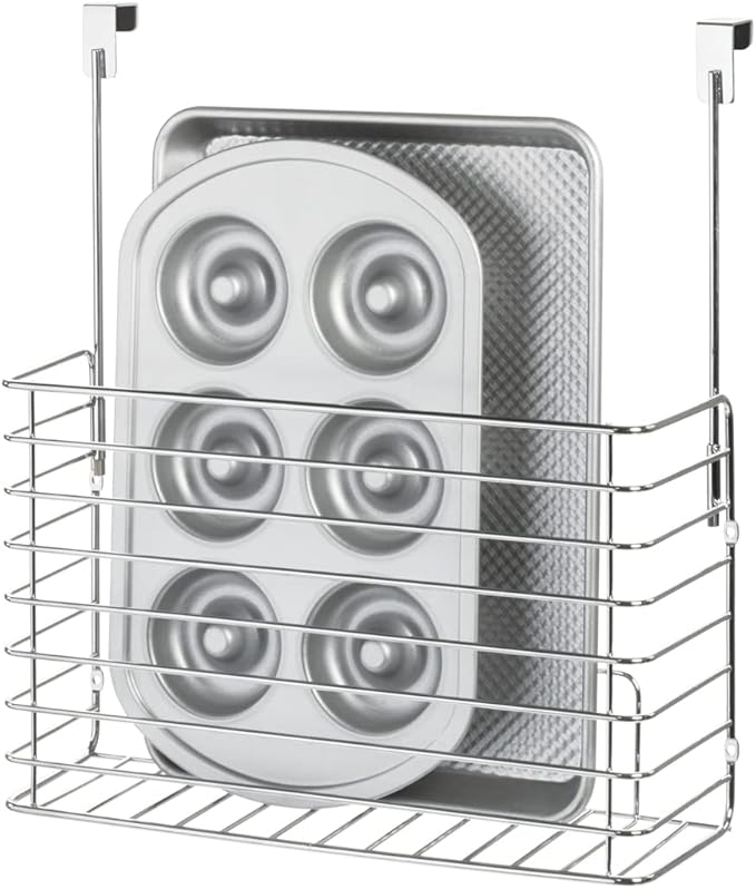 iDesign Classico Metal Over the Cabinet Kitchen Bakeware Organizer Basket for Cutting Boards, Baking Sheets, Pans, 13.73" x 5.18" x 14.2" - Chrome