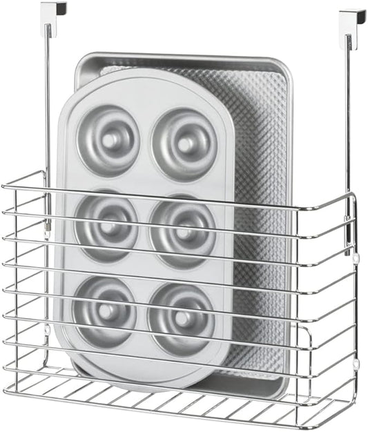 iDesign Classico Metal Over the Cabinet Kitchen Bakeware Organizer Basket for Cutting Boards, Baking Sheets, Pans, 13.73" x 5.18" x 14.2" - Chrome