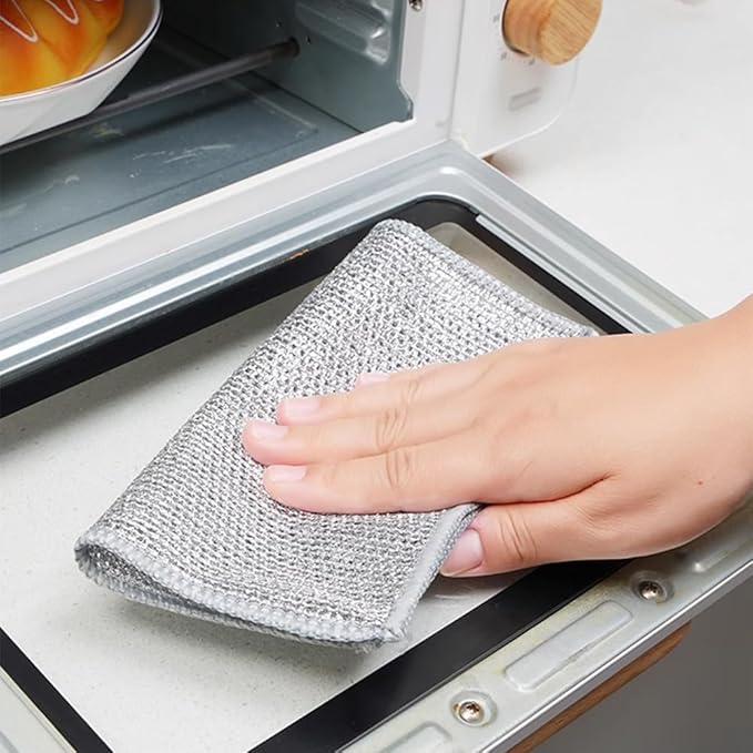 Non Scratch Wire Dishcloth Wet and Dry, 2024 New Kitchen Dish Towels Double Layer Wire Dishwashing Rags Cleaning Pads, Multipurpose Metal Wire Dishcloth Reusable Scrubbing Pads for Kitchen (5PCS)