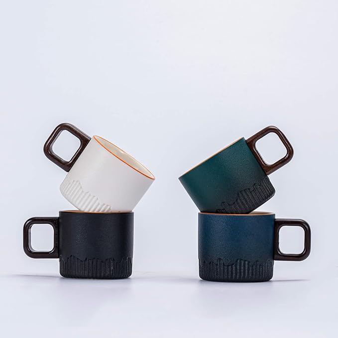 Espresso Cups Set of 2, 2 oz Ceramic Espresso Cups, Demitasse Cups for Tea or Coffee (Black&White)