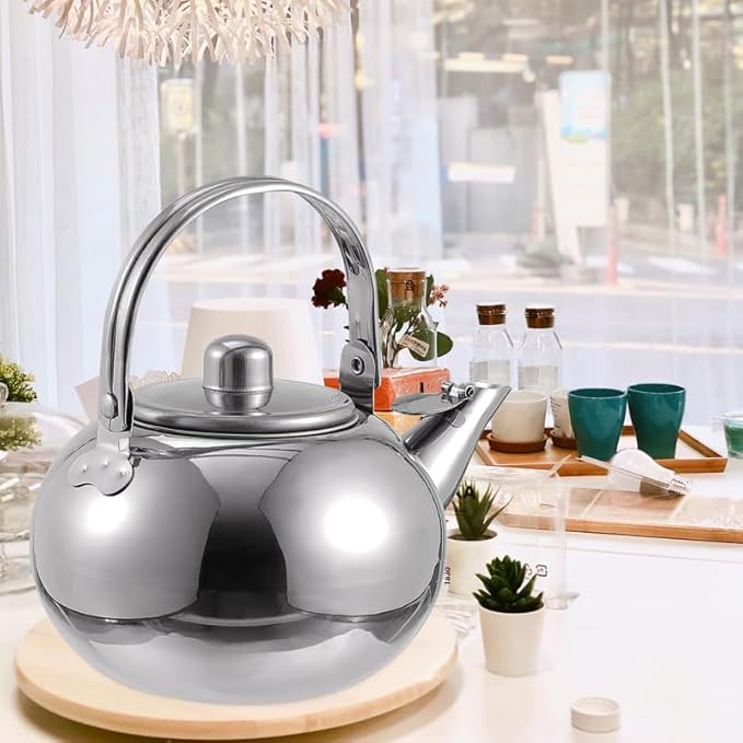 ABOOFAN Stainless Steel Tea Kettle with Infuser Strainer 2L Stovetop Teapot Portable Lightweight for Home and Kitchen Use