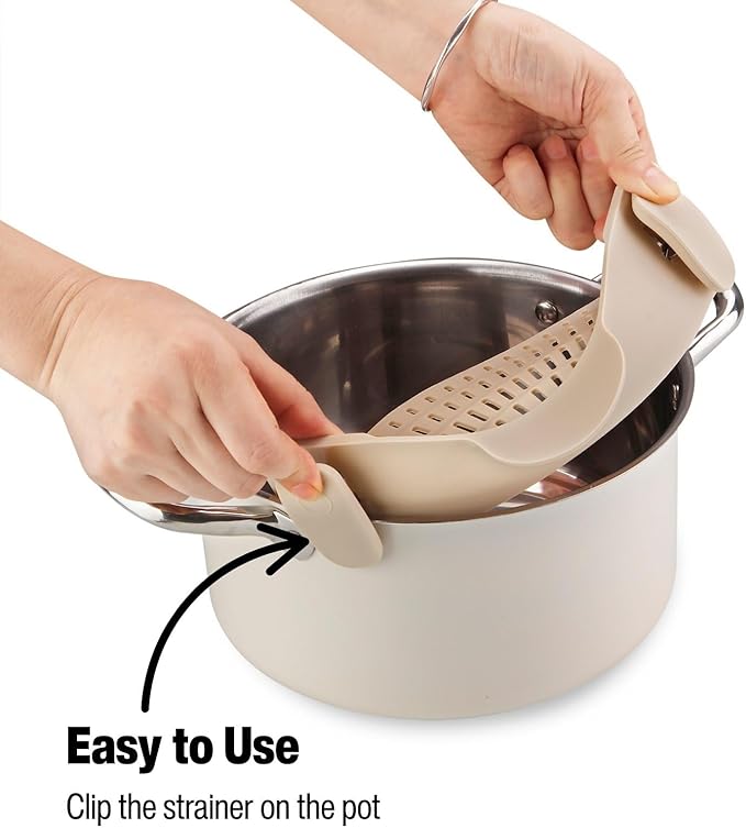 Silicone Pot Strainer, Emptycolor Adjustable Clip On Strainer for Pots Pans, Heat Resistant Pot Drainer, Kitchen Pasta Colander for Vegetables and Noodles (Black)