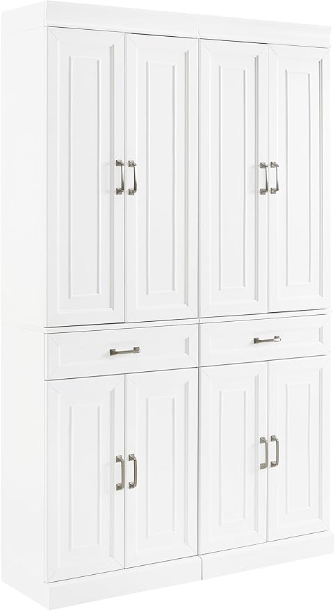 Crosley Furniture Stanton 2-Piece Pantry Storage Cabinet Set with Shelves, Kitchen, Dining, or Laundry Room, White