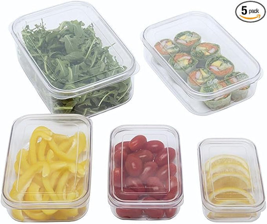 Lustroware (Set of 5) Micro Clear Food Storage Containers with Lids – BPA-Free, Airtight, Stackable, Tritan Plastic, Microwave & Dishwasher Safe, Pantry Organizer – Made in Japan