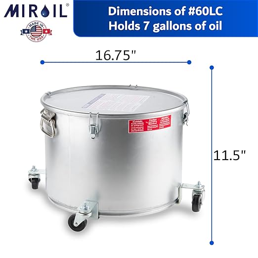 MirOil Filter Pot Combo - Oil Pot & Filter Bag (7 Gallon) – Heavy Duty Steel Disposable Caddy with Castor Wheel and Lid for Commercial Kitchen Storage - Grease Container for Kitchen – Model #60LC