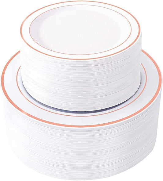 WDF 120 pieces Rose Gold Plates Disposable - Heavy Duty Rose Gold Plastic Plates Perfect for Valentines Day, Mother's Day, Wedding, Birthday