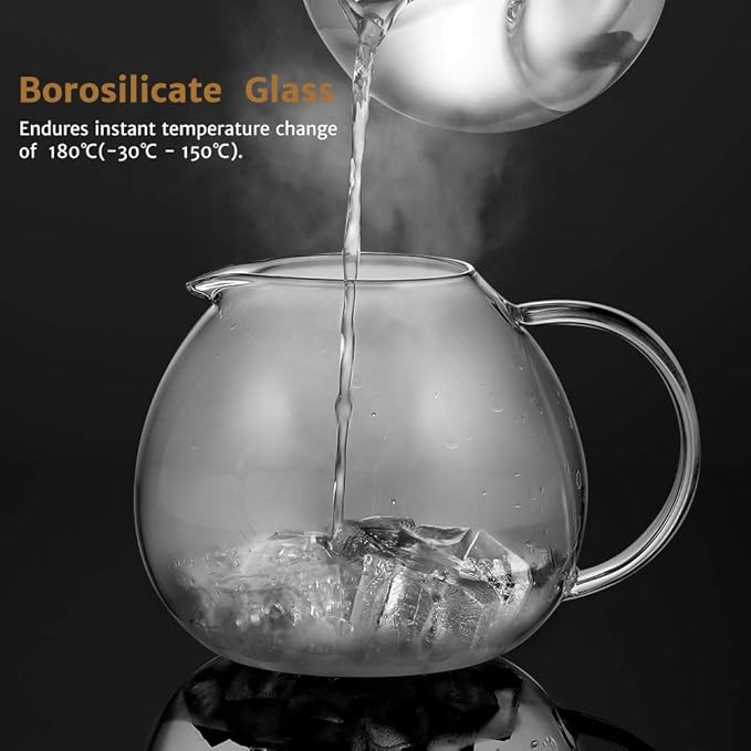 glastal 67oz XL Large Glass Teapot with Infuser Stovetop Safe, Tea Pots for Loose Tea Glass, Glass Tea Kettle for Stove Top, Clear Teapot with Strainer for Loose Tea (2000 ml)