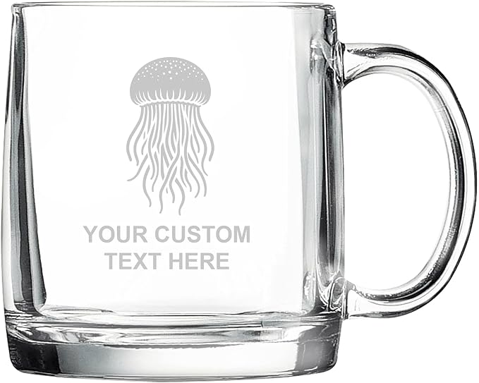 Jellyfish, Personalized 12.5 oz Polar Camel Glass Coffee Desk Mug – Custom Laser Engraved Clear Cup for Tea, Espresso, Latte, Whiskey - Microwave Safe/Made in USA