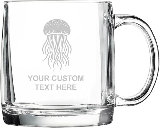 Jellyfish, Personalized 12.5 oz Polar Camel Glass Coffee Desk Mug – Custom Laser Engraved Clear Cup for Tea, Espresso, Latte, Whiskey - Microwave Safe/Made in USA