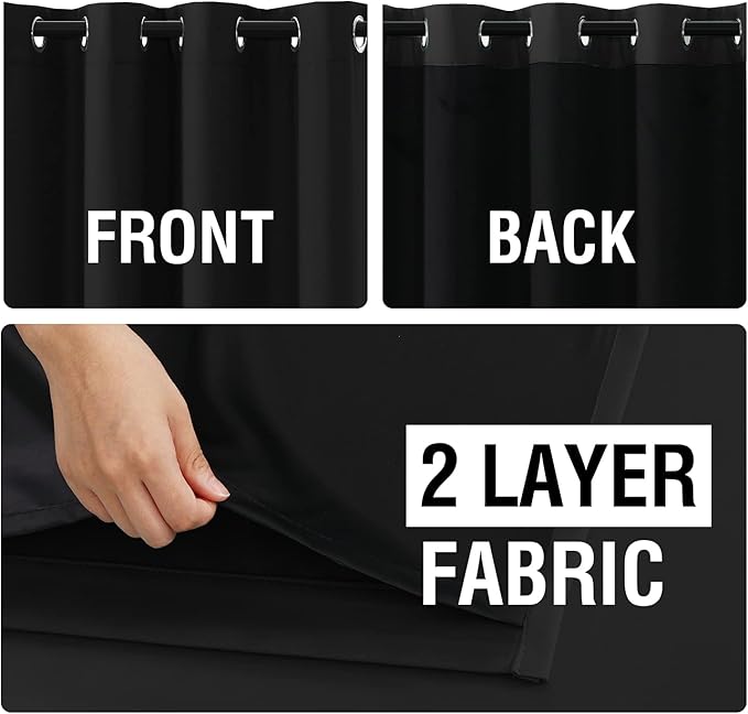 H.VERSAILTEX 100% Blackout Curtain Panels 45 Inches Long Thermal Insulated Blackout Lined Curtains for Bedroom Two Layers Full Light Blocking Drapes for Living Room, 2 Panels, Black