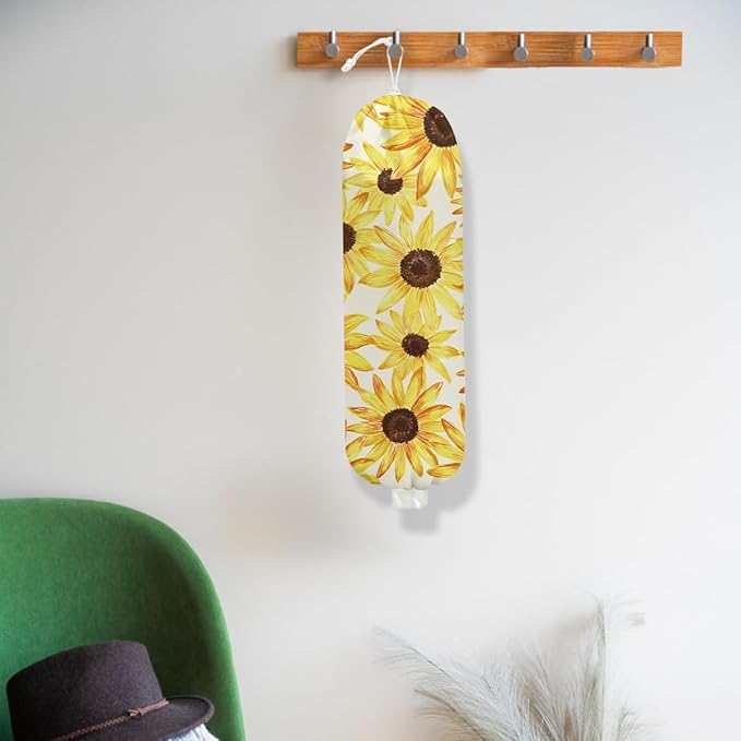 Sunflower Plastic Bag Holder 22.5x9 Inch, Wall Mount Plastic Bag Holders for Grocery Bags, Floral Reusable Grocery Bags Storage Dispenser for Home Kitchen Pantry Decor, Sunflower Gifts for Women Mom