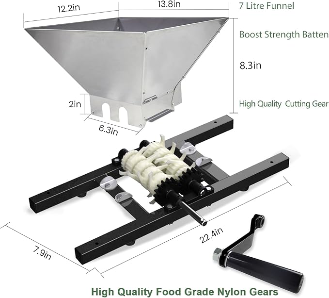 SQUEEZE master Fruit Apple Wine Classic Crusher -7 Litre/1.8Gallon Manual Grinder- Large Stainless Steel Hoopper-Nylon Teeth-Black