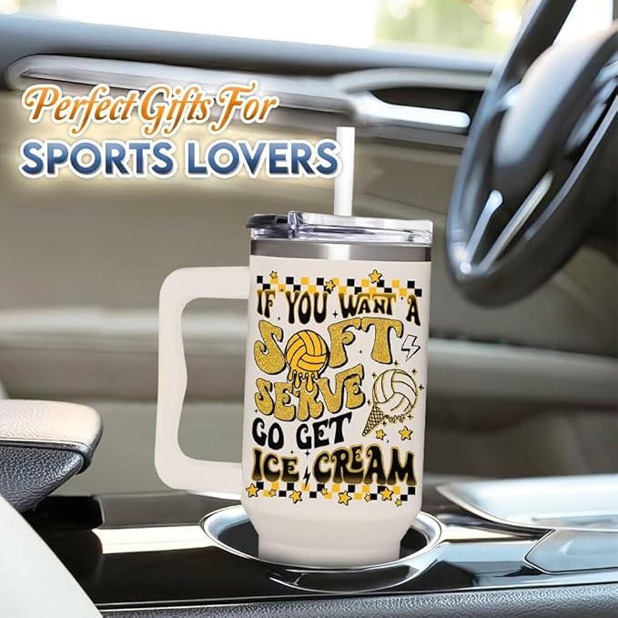 Volleyball Gifts for Teen Girls, Women, Coaches, Moms - Volleyball 40oz Tumbler with Handle and Straw – Volleyball Team Gifts - Birthday, Christmas, Mother's Day Gift Idea for Volleyball Lovers