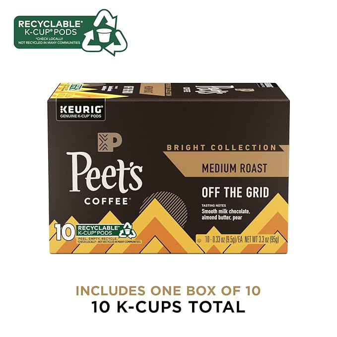 Peet's Coffee, Medium Roast Keurig K-Cup Pods - Off The Grid 10 Count (1 Box of 10 Pods)