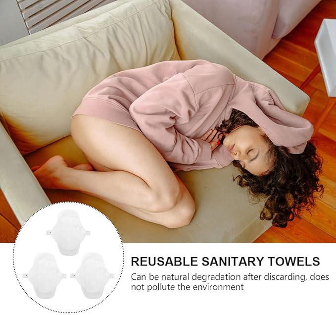 Yardwe 3pcs Reusable Menstrual Pads Organic Cotton Thin Cloth Absorbent Sanitary Towels Washable Feminine Pads for Women