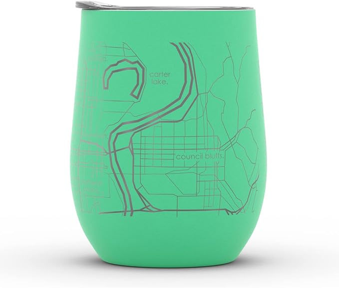 Well Told Engraved Omaha Nebraska Map Insulated Wine Tumbler, Etched Stainless Steel Cup (12 oz, Sunday Green) City Map Insulated Tumbler, Custom Insulated Tumbler, Outdoor Drinkware
