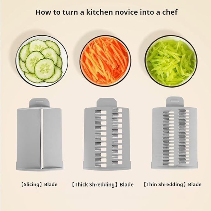 Rotary Cheese Grater, 6-in-1 with 6 Shredder Mandoline Food Chopper with Dicing Blade with Stainless Steel Slicer Blades,Easy to Use & Clean Green