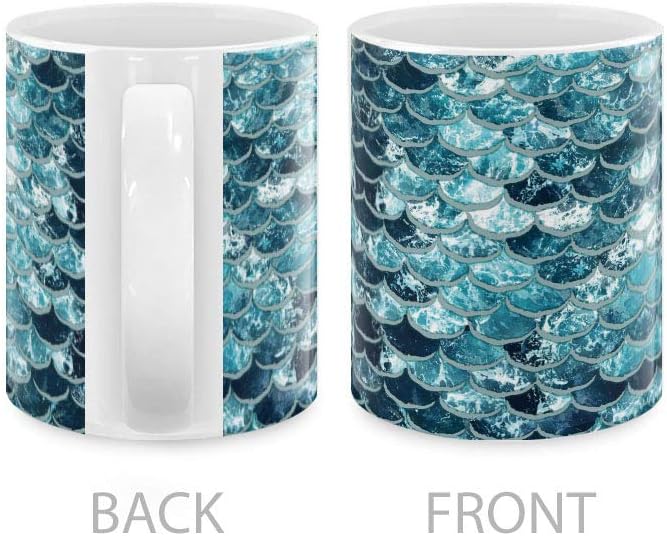 MUGBREW Mermaid Scales Blue Wave Ceramic Coffee Mug Tea Cup, 11 OZ