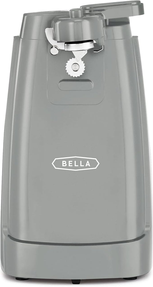 bella Electric Can Opener and Knife Sharpener, Multifunctional Bottle Opener with Removable Cutting Lever and Cord Storage, Stainless Steel Blade, Gray