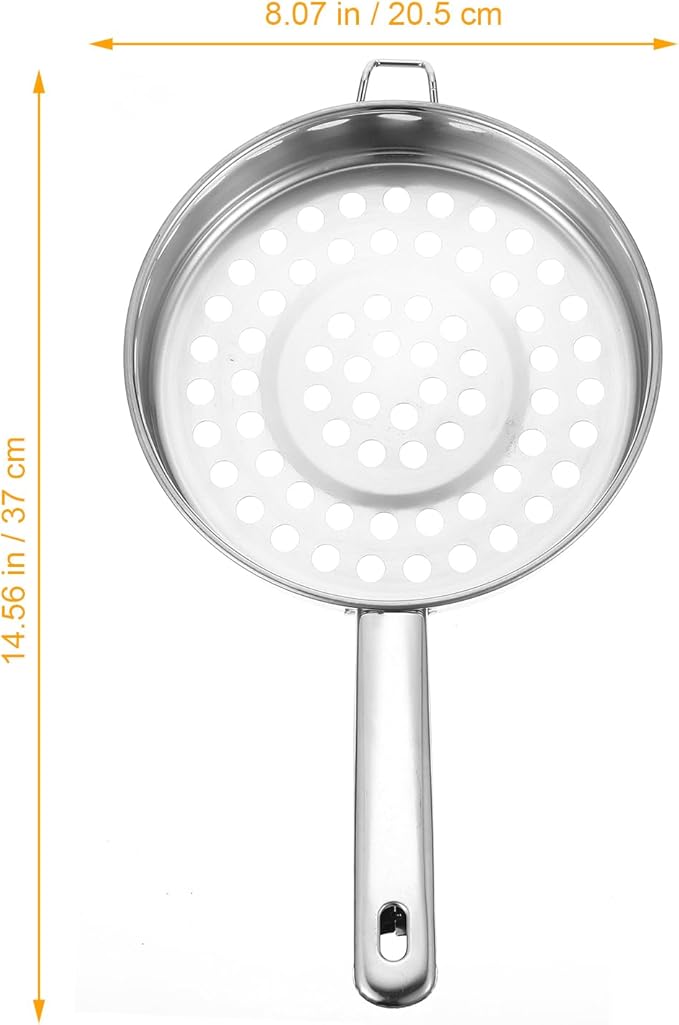 Hemoton Stainless Steel Colander With Long Handle Large Hole Cooking Strainer Mesh Steaming Basket for Draining Food Pastas Washing Fruits Vegetables Salads Silver