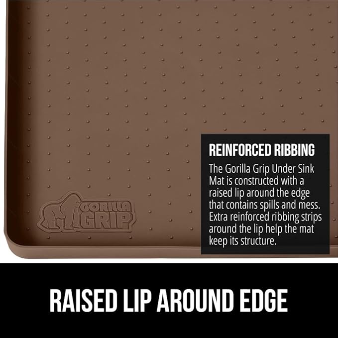 GORILLA GRIP Waterproof Silicone Under Sink Mat with Raised Lip for Kitchen and Bathroom, Cabinet Shelf Liner Stay in Place Mats Dishwasher Safe Drawer Liner, Organizer Tray, 15 x 22 in, Coffee