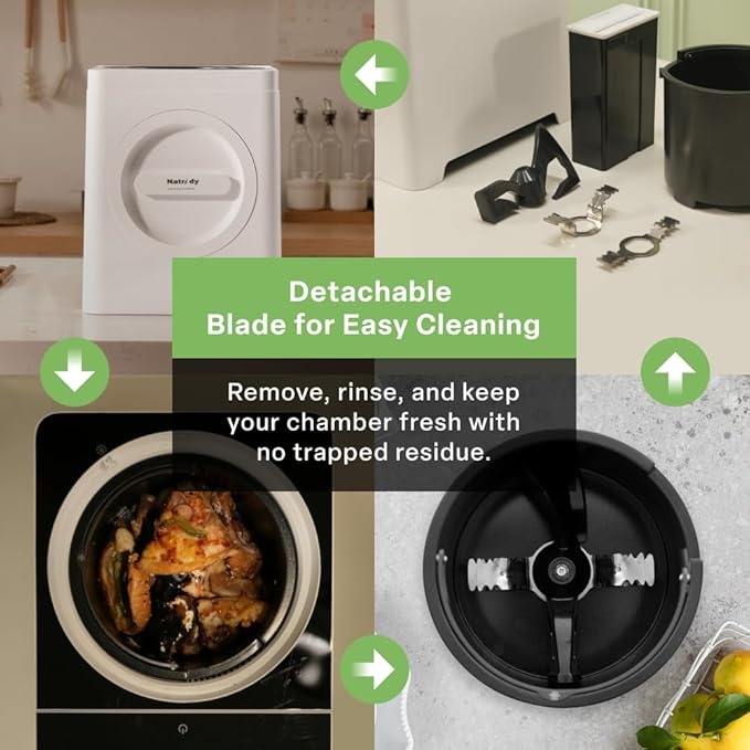 Electric Kitchen Composter | Indoor Food Waste Compost Bin for Kitchen Countertop | Odor-Free, 40dB Quiet, Industry-First Detachable Blade, Self-Cleaning | Japanese Design (100oz White)