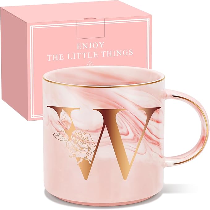 Personalized Gifts for Women Coffee Mug, Initial Customized Gift Monogrammed A-Z Coffee Mug 12 OZ, Christmas Anniversary Birthday Gifts for Women Mom Grandma Friend Sister Wife(W)
