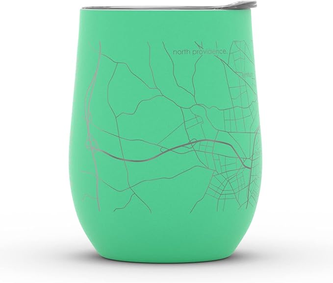 Well Told Engraved Providence Rhode Island Map Insulated Wine Tumbler, Etched Stainless Steel Cup (12 oz, Sunday Green) City Map Insulated Tumbler, Custom Insulated Tumbler, Outdoor Drinkware