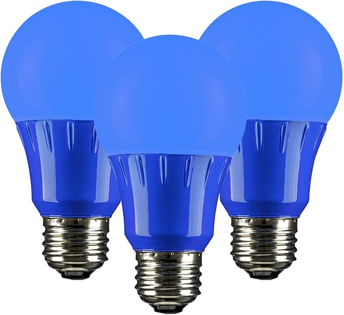 Sunlite 40450 LED A19 Colored Light Bulb, 3 Watts (25w Equivalent), E26 Medium Base, Non-Dimmable, UL Listed, Party Decoration, Holiday Lighting, 3 Count, Blue