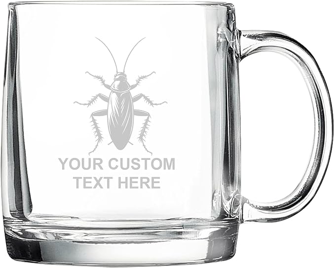 Cockroach, Personalized 12.5 oz Polar Camel Glass Coffee Desk Mug – Custom Laser Engraved Clear Cup for Tea, Espresso, Latte, Whiskey - Microwave Safe/Made in USA